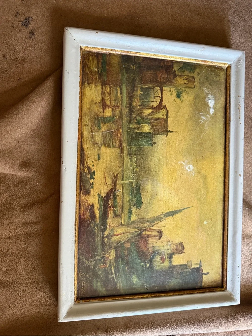 Vintage Coastal Oil Painting in Cream Frame